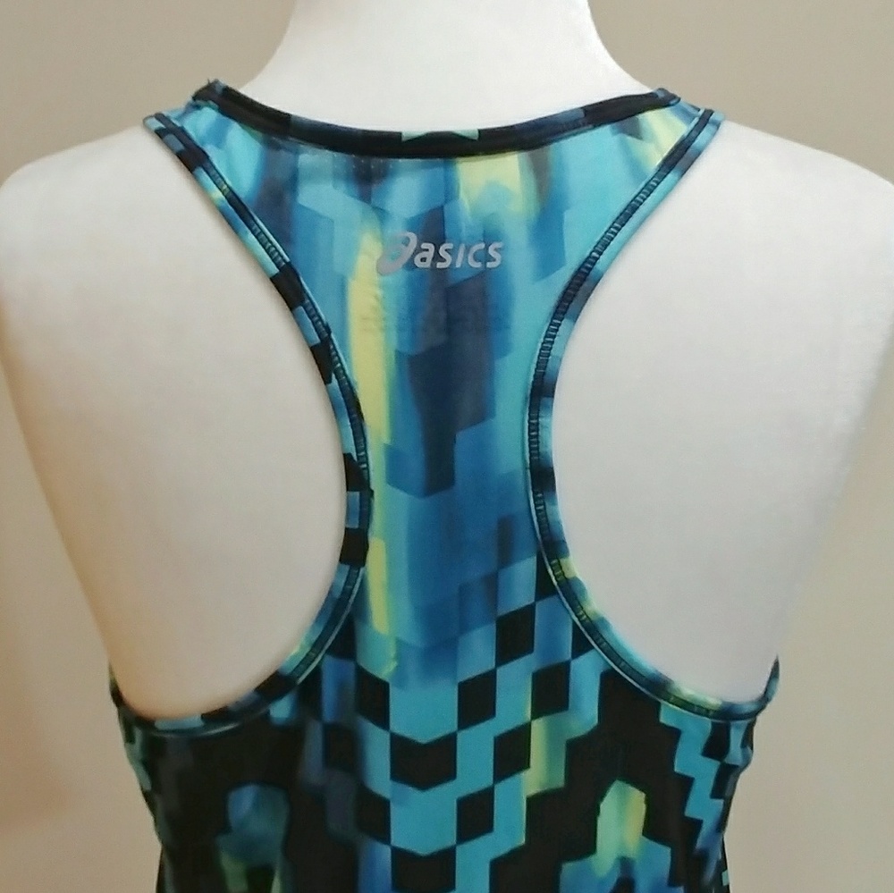 Asics Turquoise Check Emma Racerback Top Size M - Picture 7 of 8